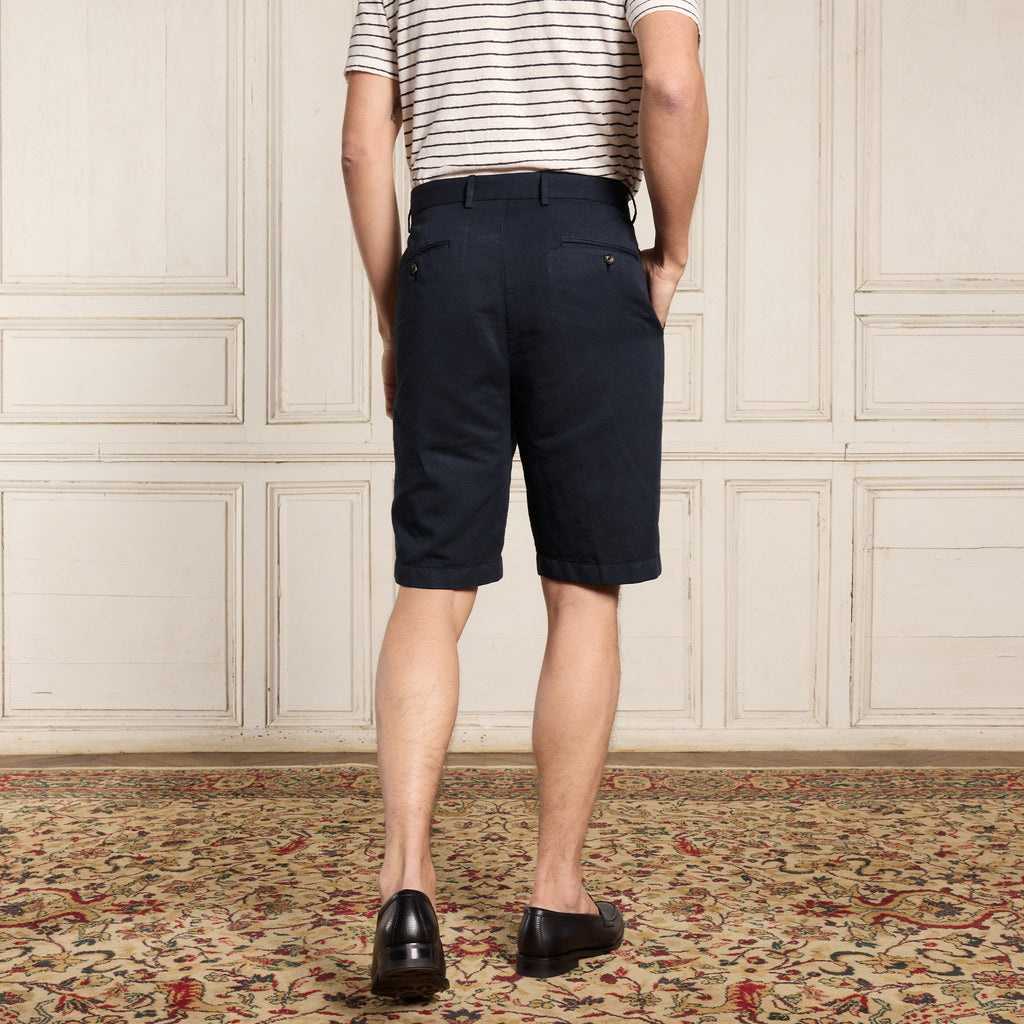 Short En Coton Et Lin Marine