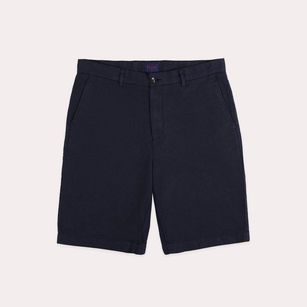 Short En Coton Et Lin Marine