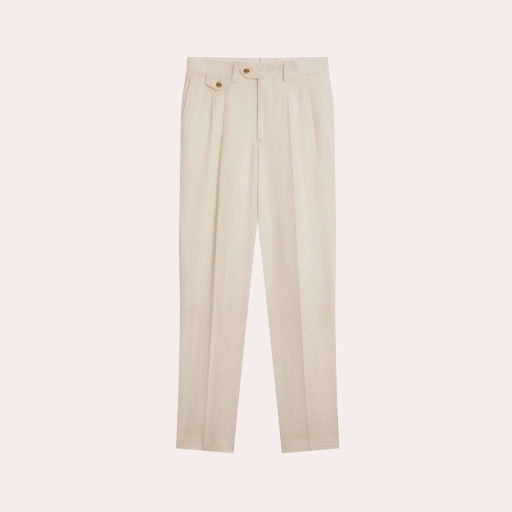Pantalon À Double Plis En Lin Blanc