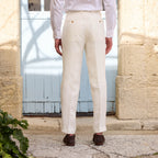 Pantalon À Double Plis En Lin Blanc