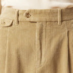 Pantalon À Double Plis En Velours Beige