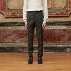 Hast – Dark Green Wool Pleated Trousers, dark green trousers worn by a man, front view
