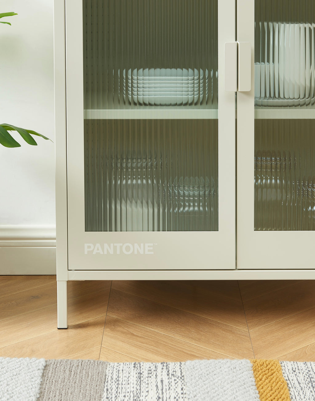Sideboard - Sand Beige - Fluted Glass Doors