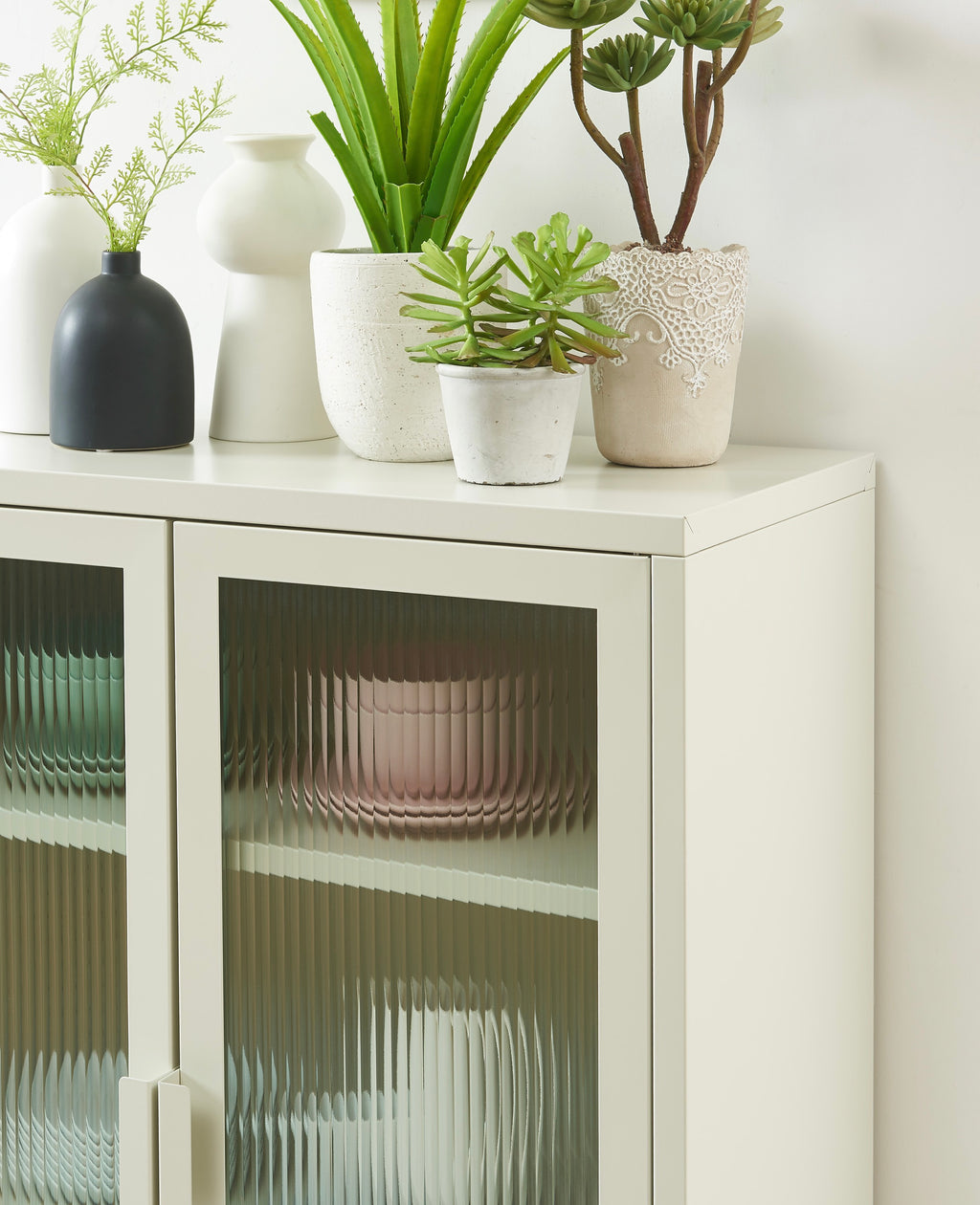 Sideboard - Sand Beige - Fluted Glass Doors