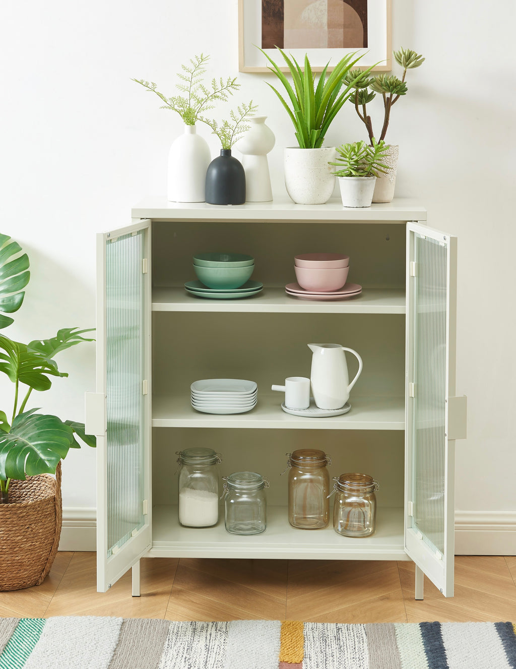 Sideboard - Sand Beige - Fluted Glass Doors