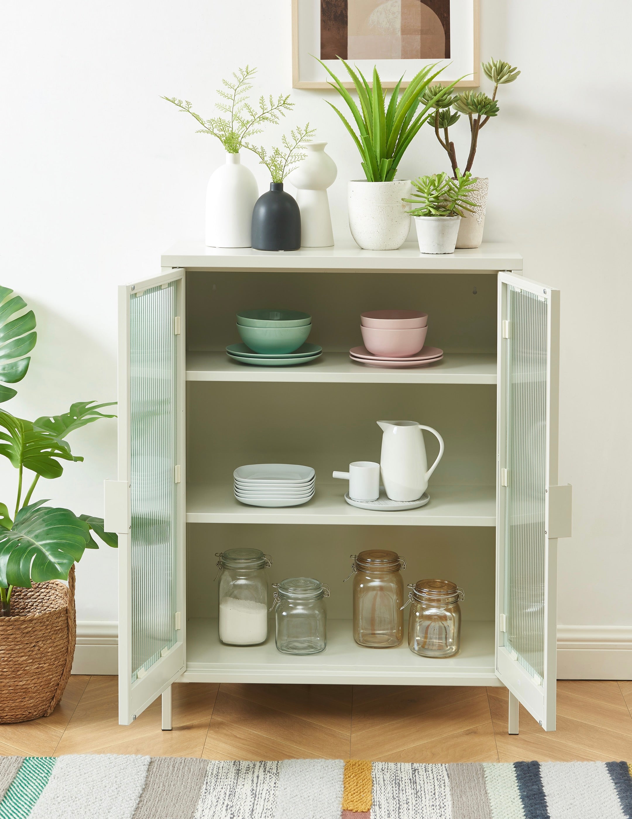 Sideboard - Sand Beige - Fluted Glass Doors