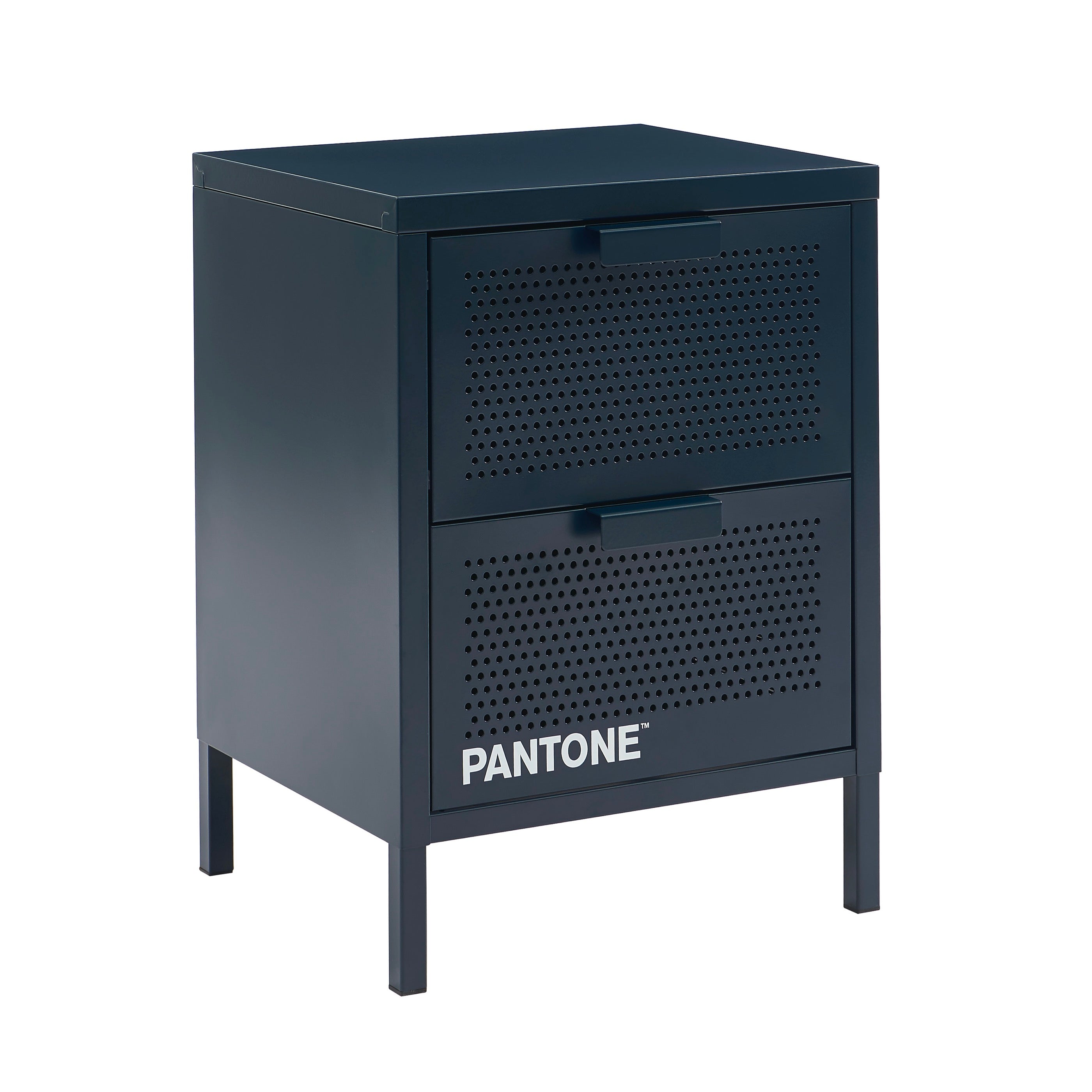 Bedside Table - Metal - Midnight Blue - Double Drawers