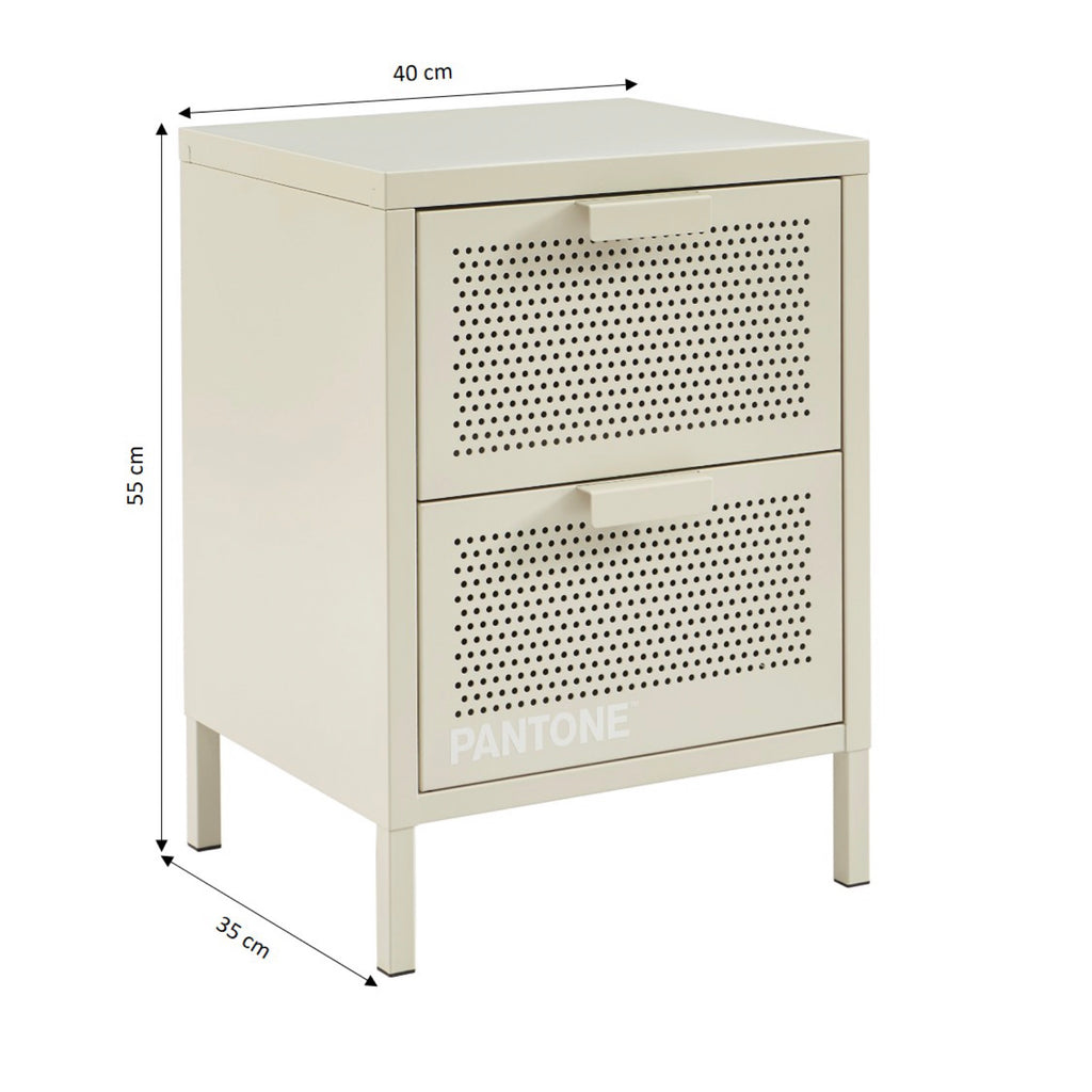 Table De Chevet - Métal - Beige Sable - Double Tiroirs