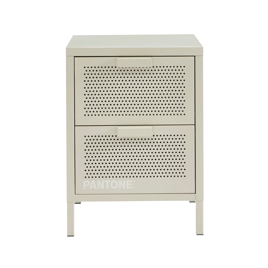 Table De Chevet - Métal - Beige Sable - Double Tiroirs