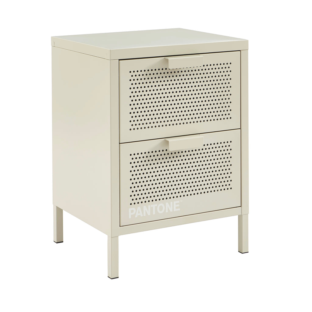 Table De Chevet - Métal - Beige Sable - Double Tiroirs