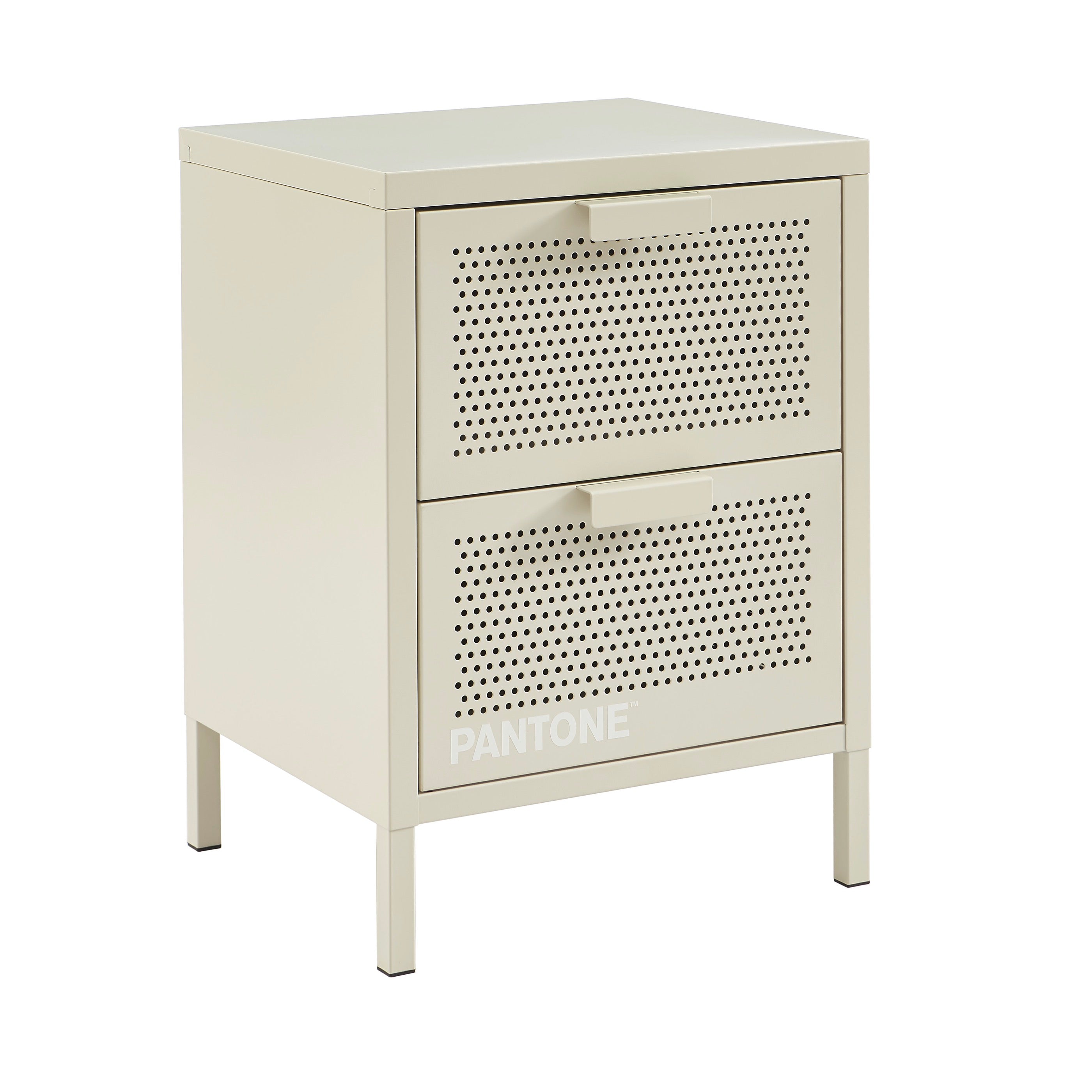 Table De Chevet - Métal - Beige Sable - Double Tiroirs