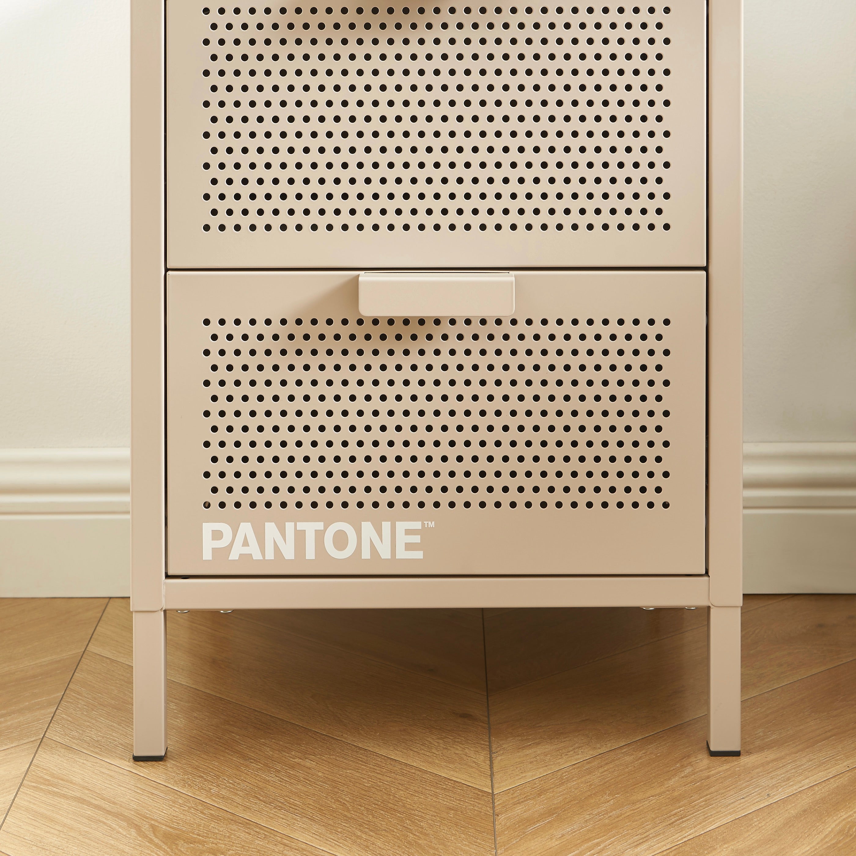 Bedside Table - Metal - Taupe - Double Drawers