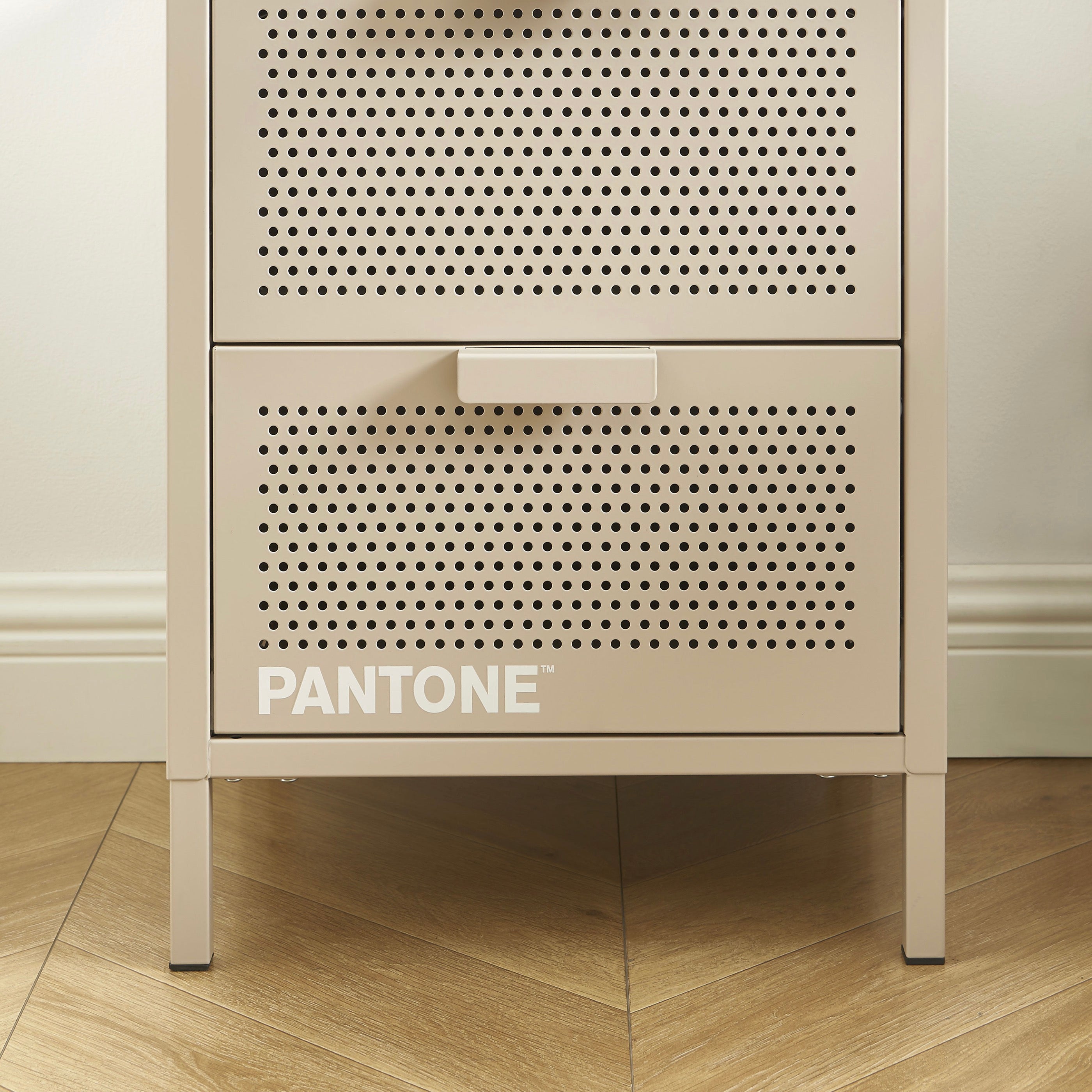 Bedside Table - Metal - Taupe - Double Drawers