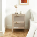 Bedside Table - Metal - Taupe - Double Drawers