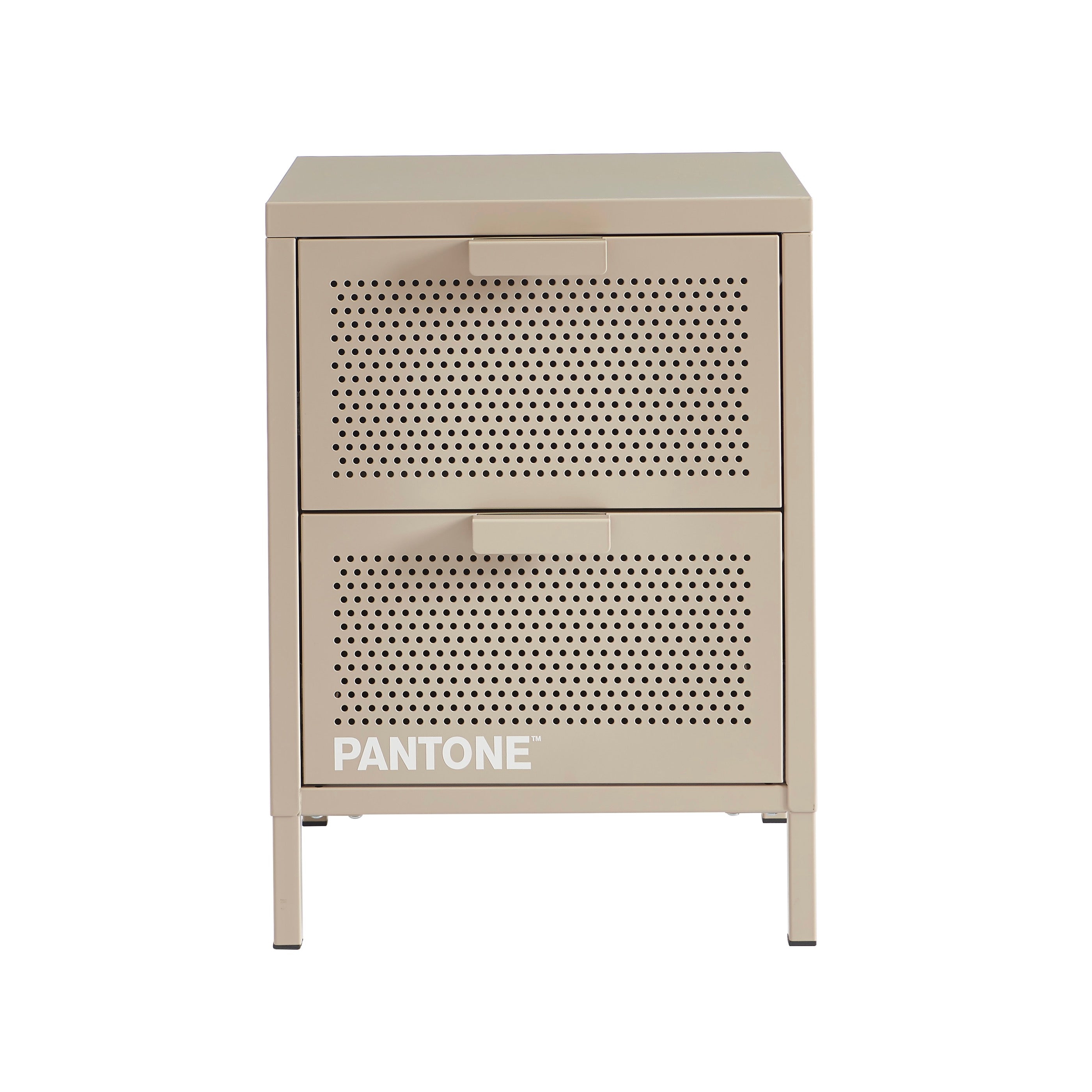 Bedside Table - Metal - Taupe - Double Drawers