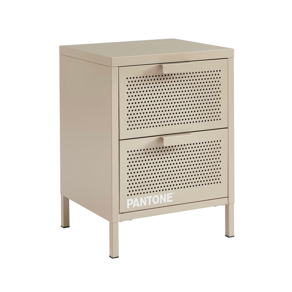 Bedside Table - Metal - Taupe - Double Drawers