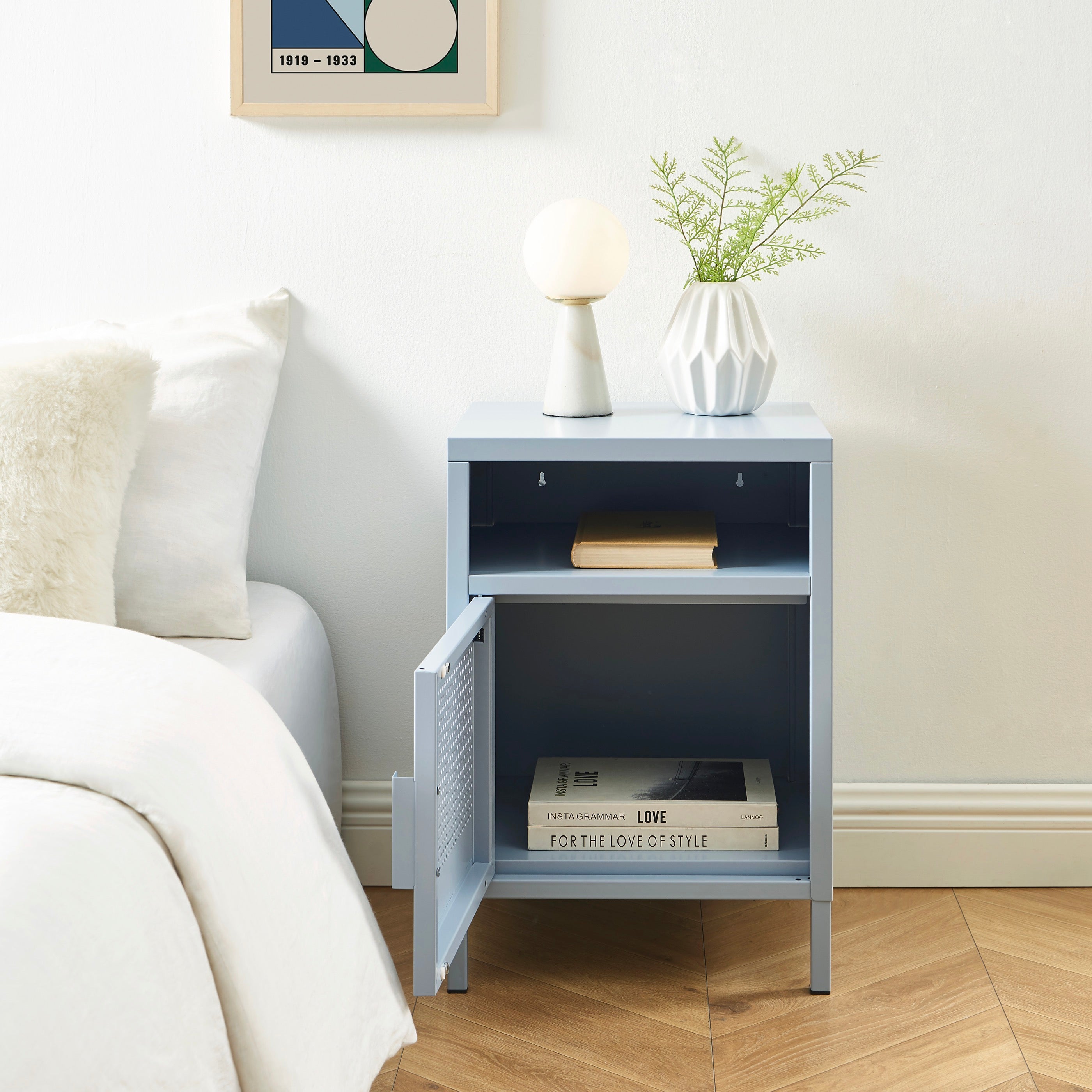 Bedside Table - Metal - Gray Blue