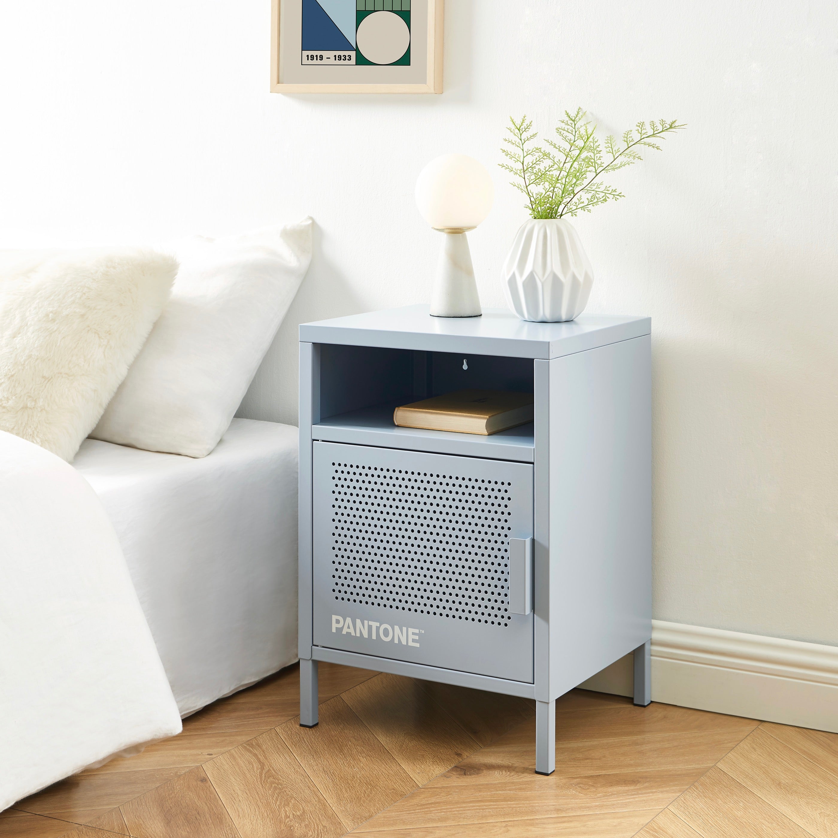 Bedside Table - Metal - Gray Blue