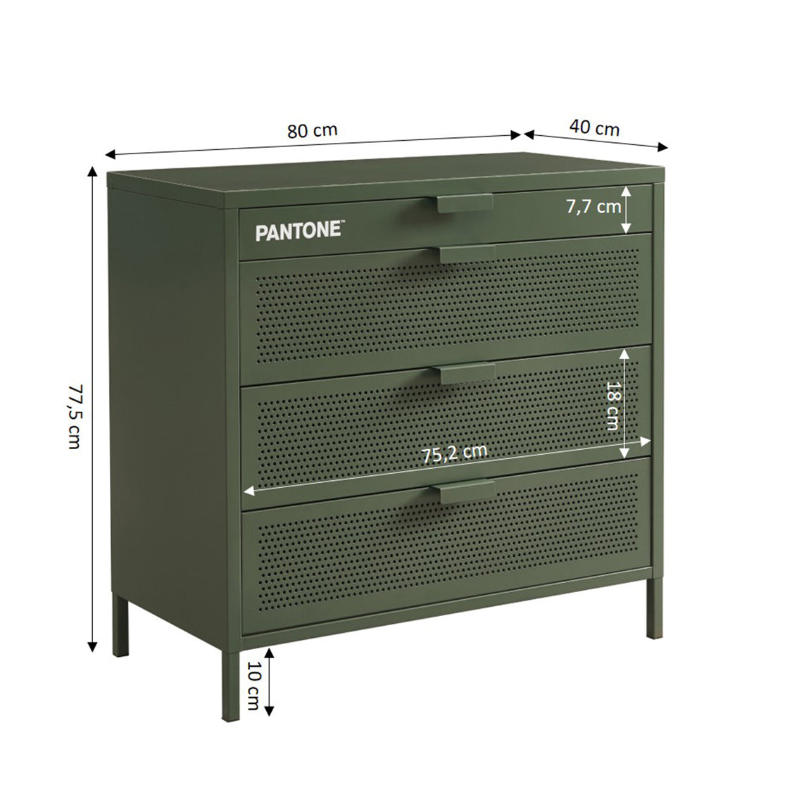 Chest of Drawers - Metal - Olive Green - 4 Drawers