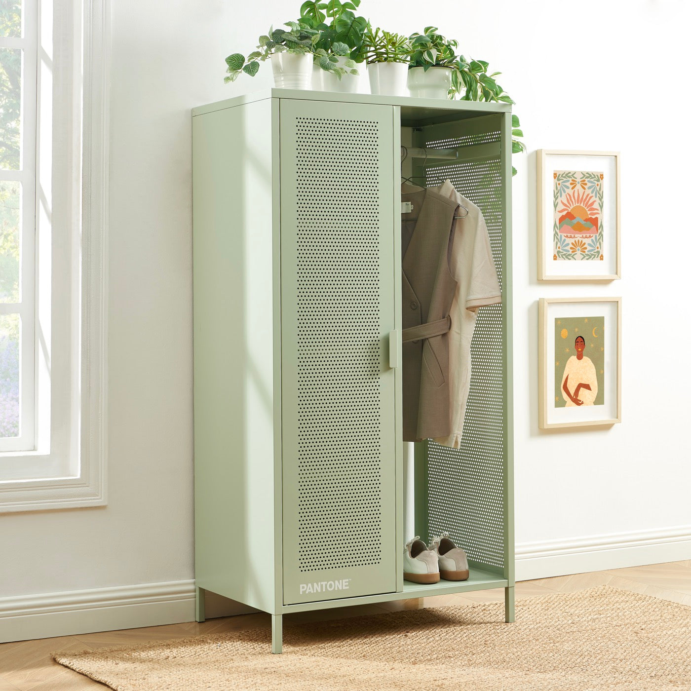 Armario Taquillero - Metal - Verde Almendra Con Perchero