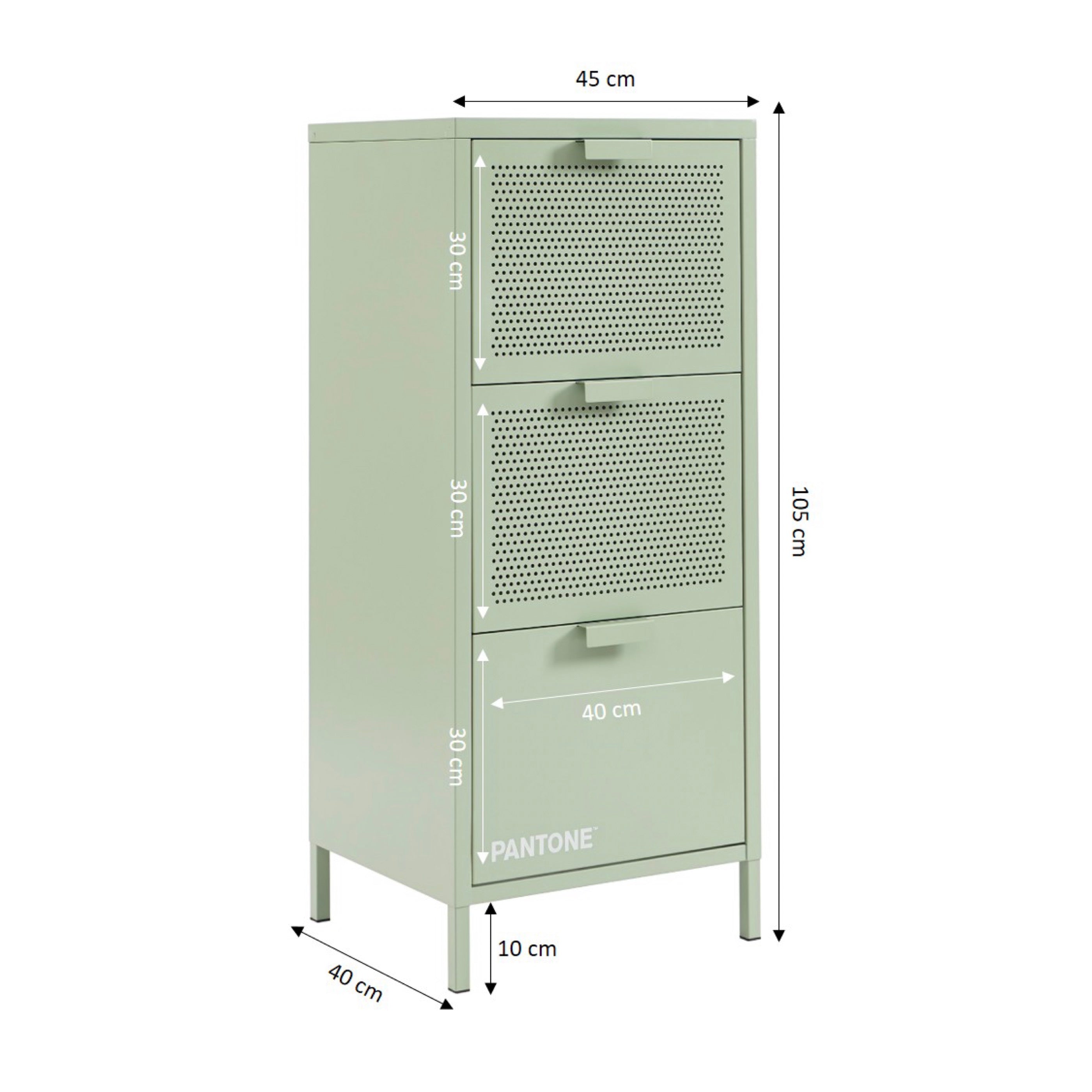Caisson De Bureau - Métal - Vert Amande - 3 Tiroirs