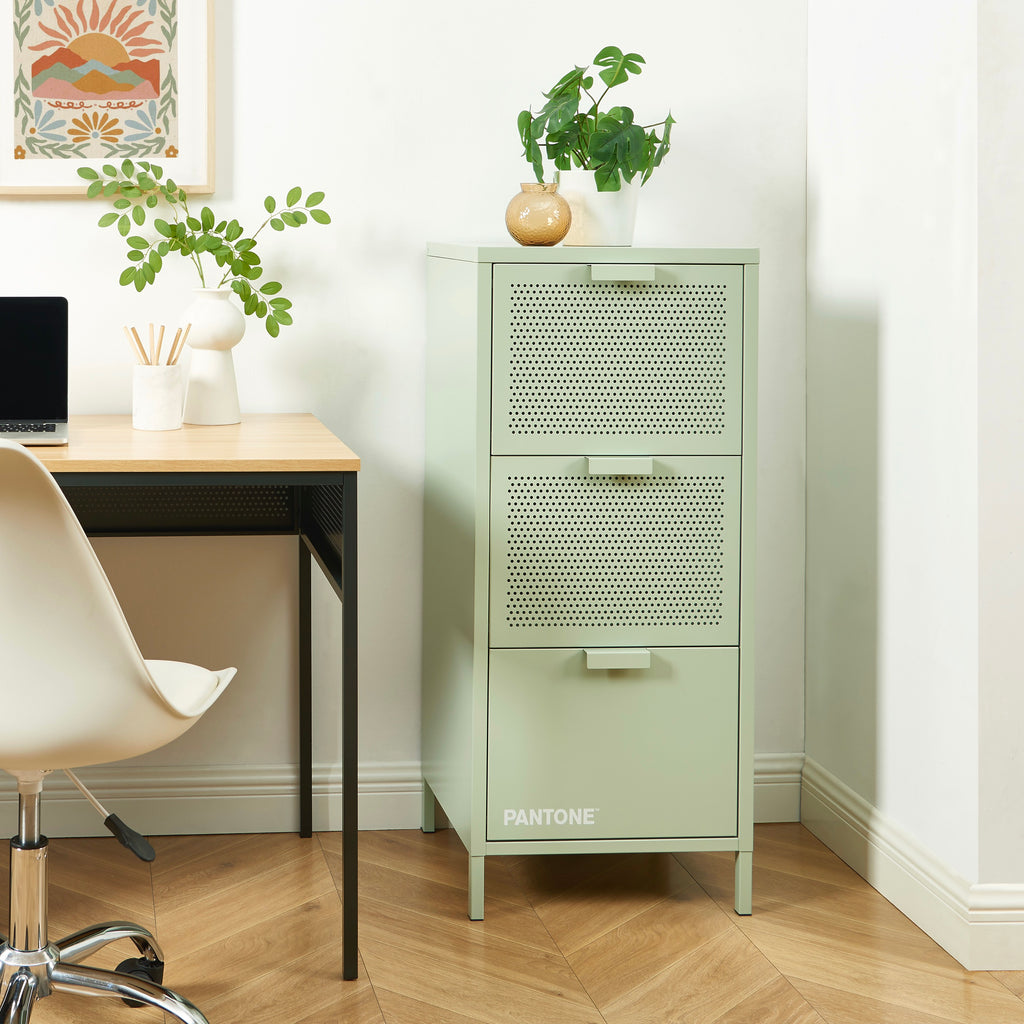 Caisson De Bureau - Métal - Vert Amande - 3 Tiroirs