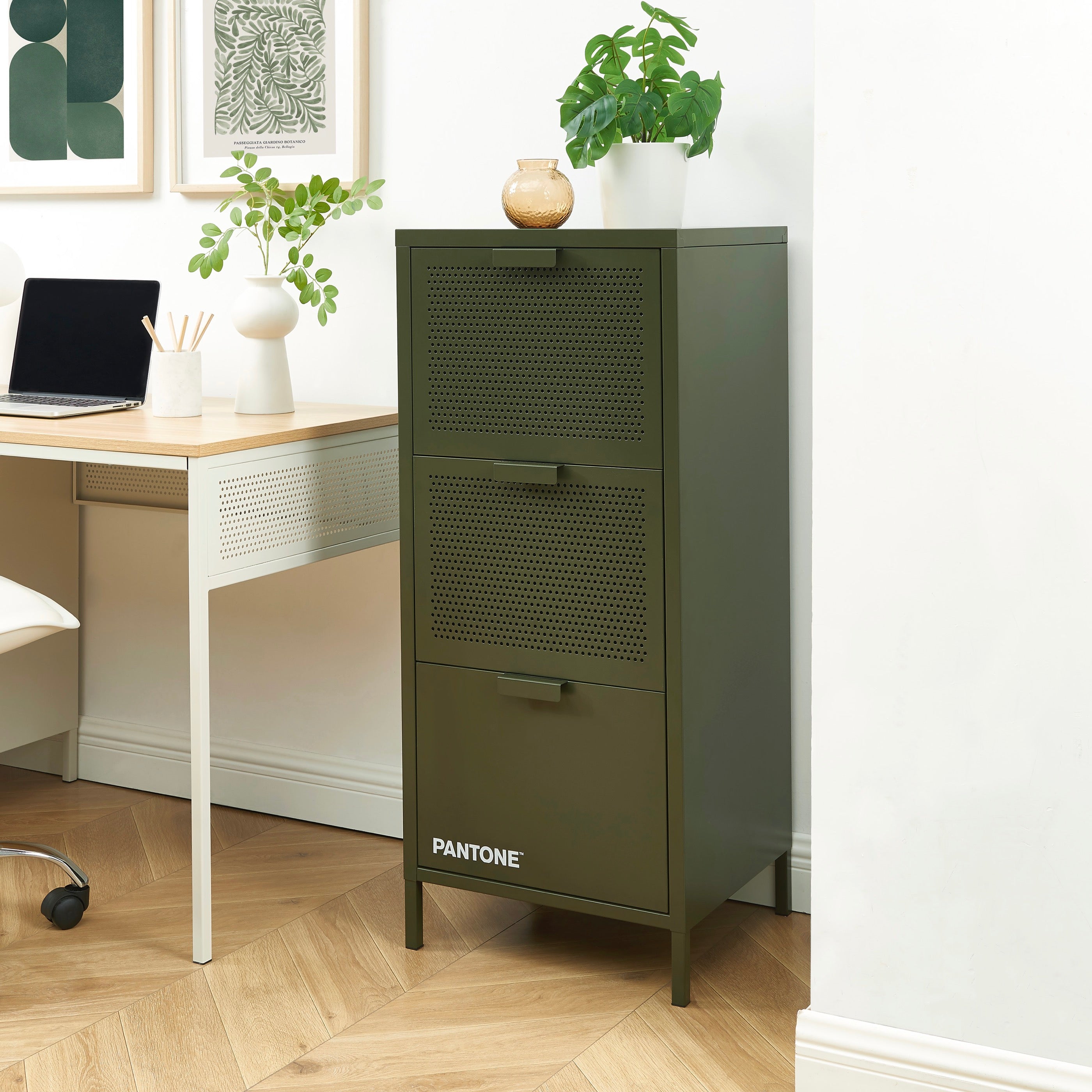Mueble de Oficina - Metal - Verde Oliva - 3 Cajones
