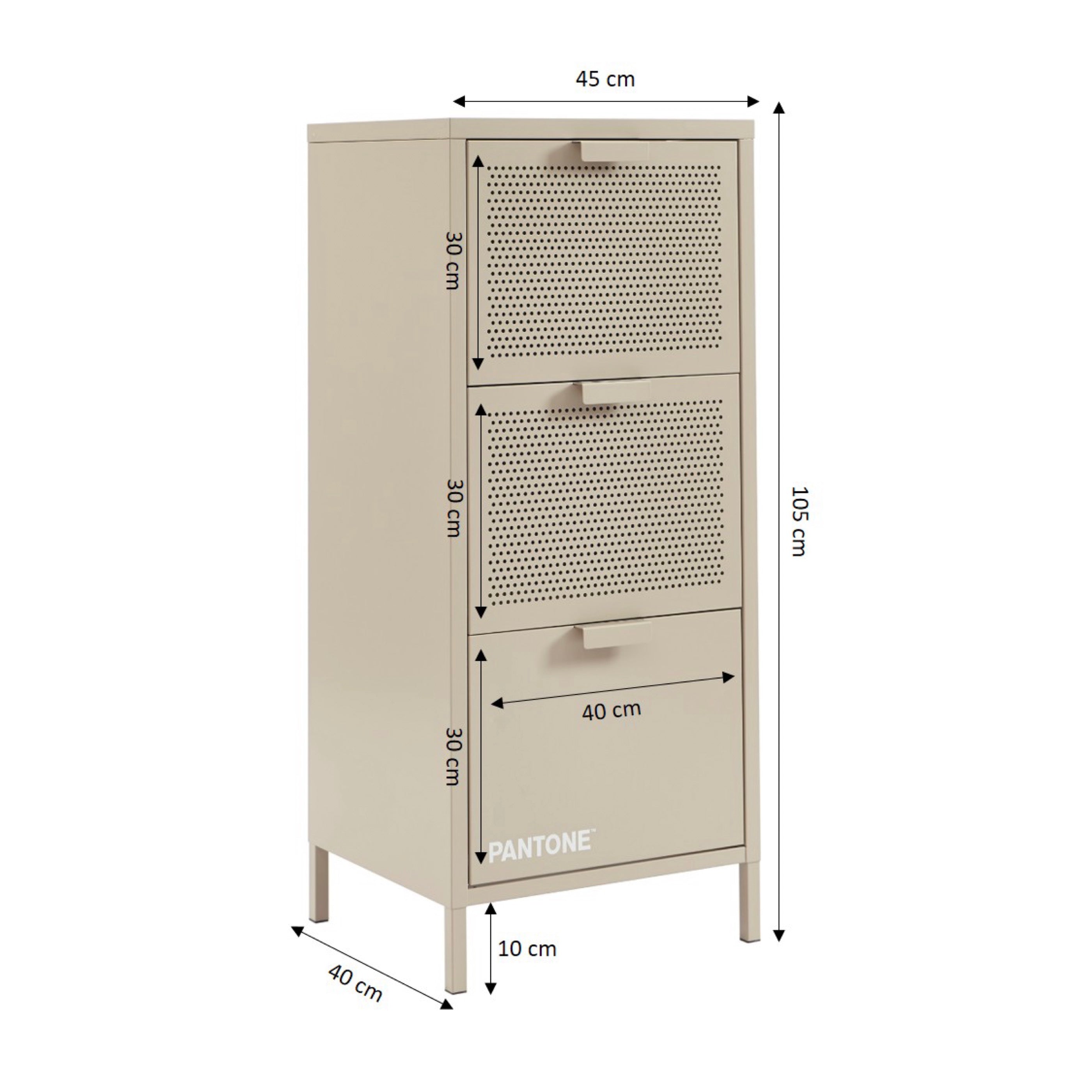 Caisson De Bureau - Métal - Taupe - 3 Tiroirs