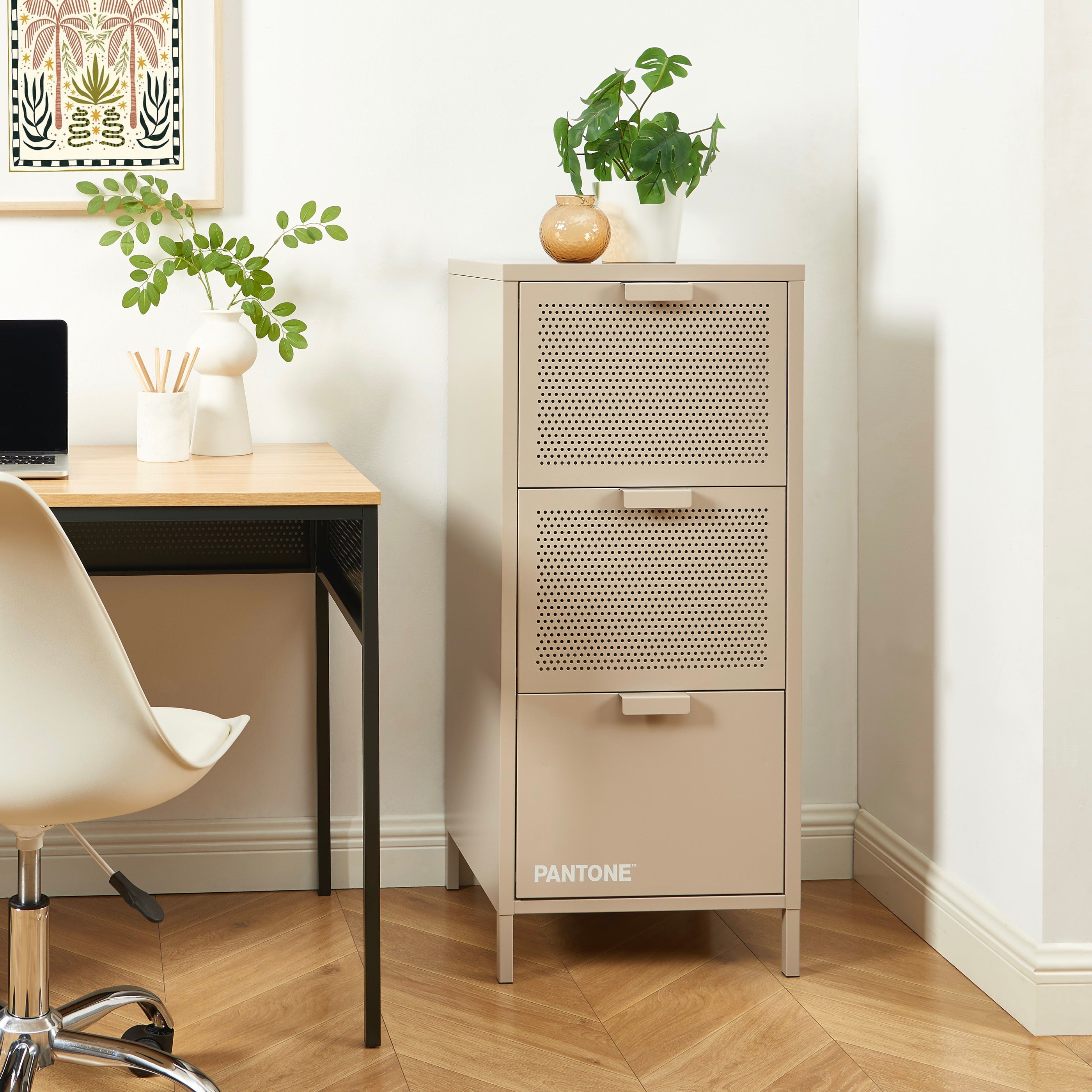 Caisson De Bureau - Métal - Taupe - 3 Tiroirs