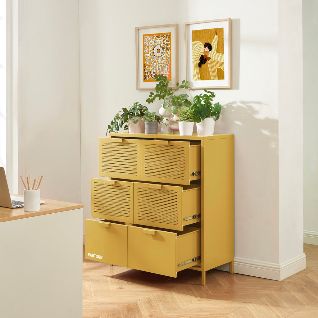Commode - Métal - Jaune Moutarde - 6 Tiroirs