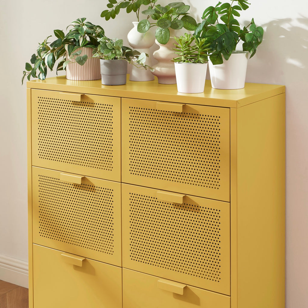 Commode - Métal - Jaune Moutarde - 6 Tiroirs