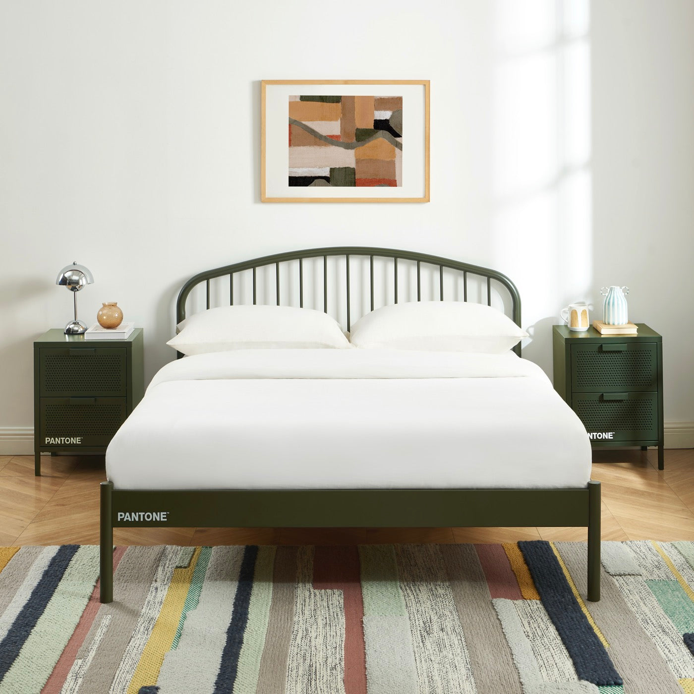 Lit 140x190 - Métal - Vert Olive - Sommier Inclus