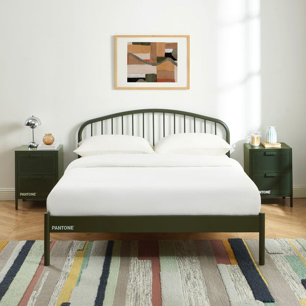 Lit 140x190 - Métal - Vert Olive - Sommier Inclus