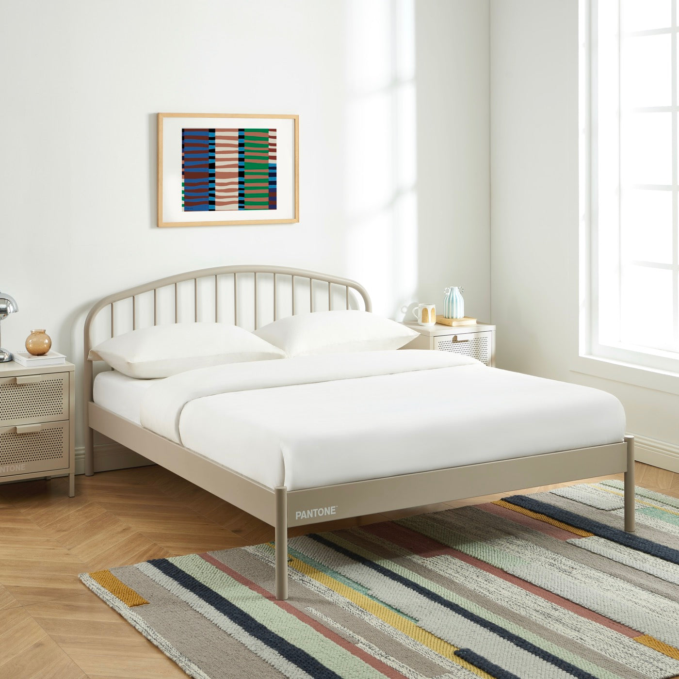 140x190 bed - Metal - Taupe - Box spring included