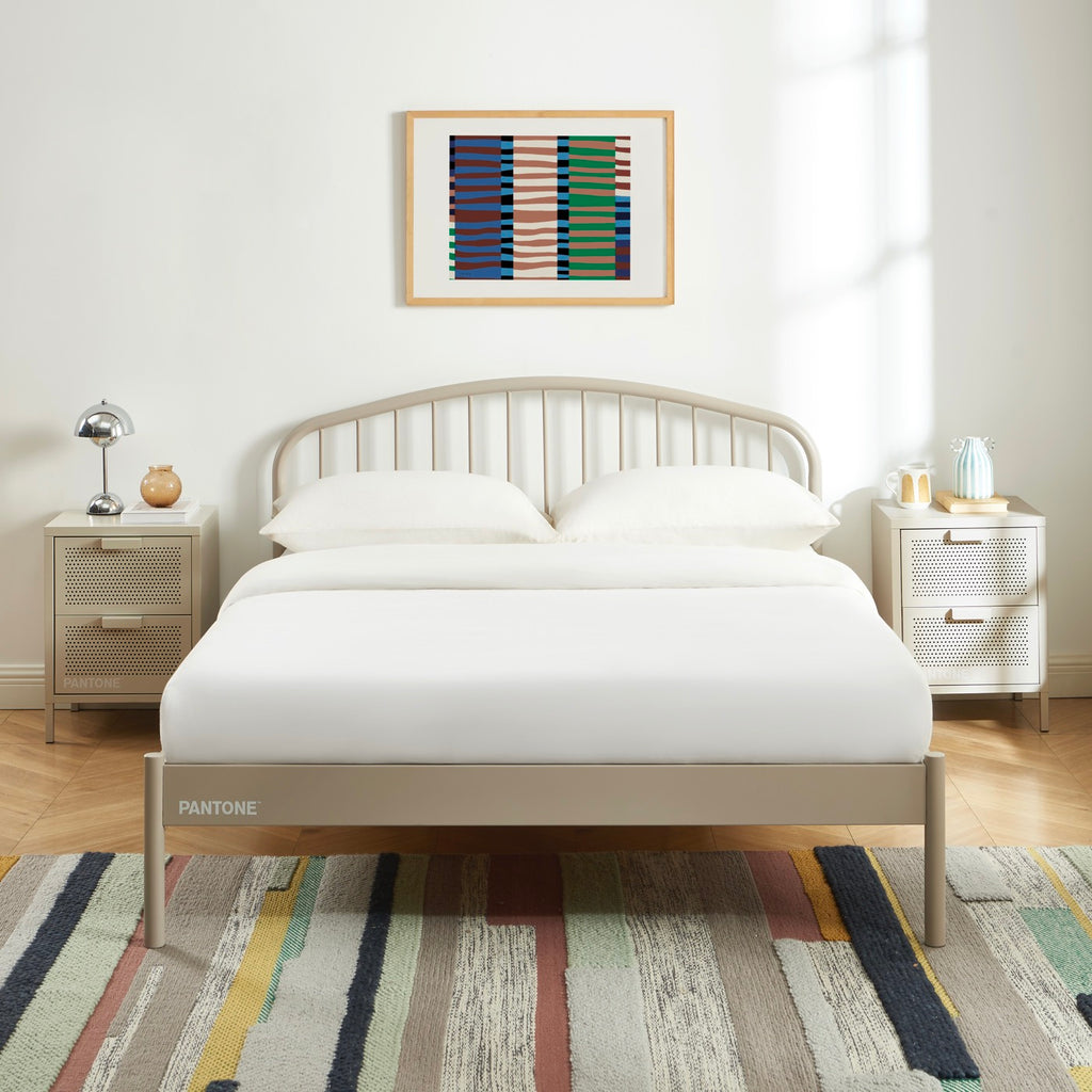 140x190 bed - Metal - Taupe - Box spring included