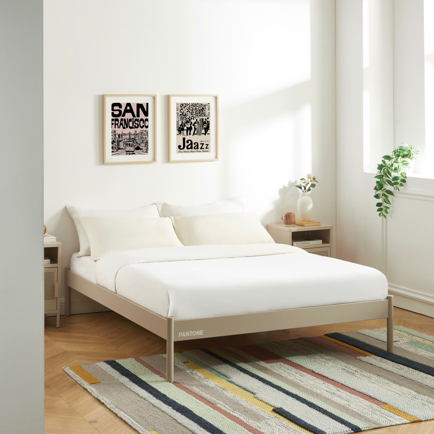 Cama 140x190 - Metal - Taupe - Somier incluido