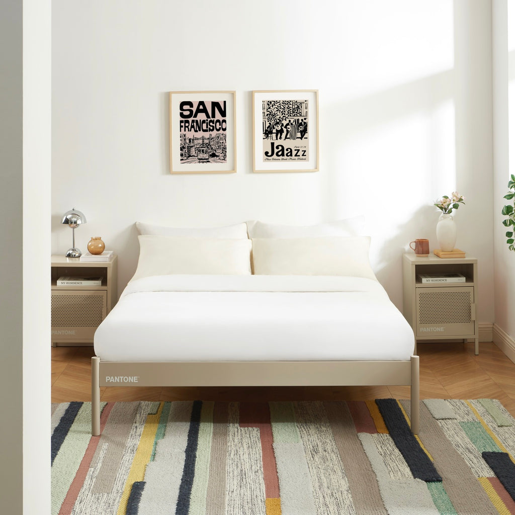Cama 140x190 - Metal - Taupe - Somier incluido