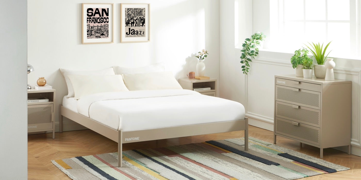 Cama 140x190 - Metal - Taupe - Somier incluido