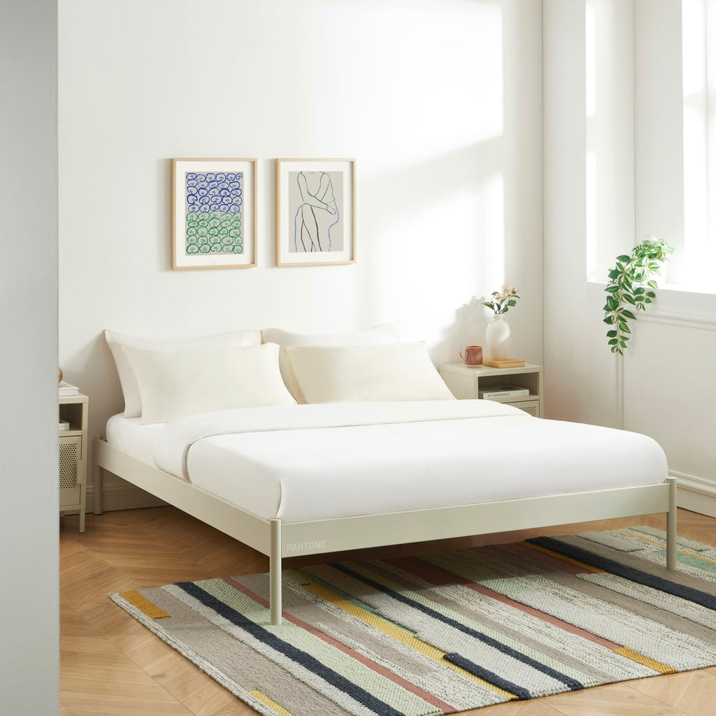 Bed - Metal - Sand Beige - Box Spring Included