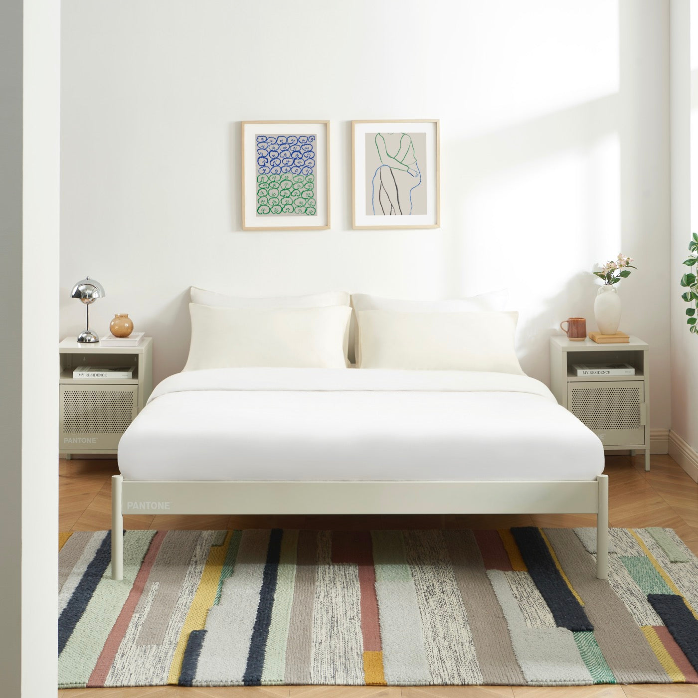 Bed - Metal - Sand Beige - Box Spring Included