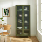 Vaisselier En Verre Cannelé Et Métal - Vert Olive