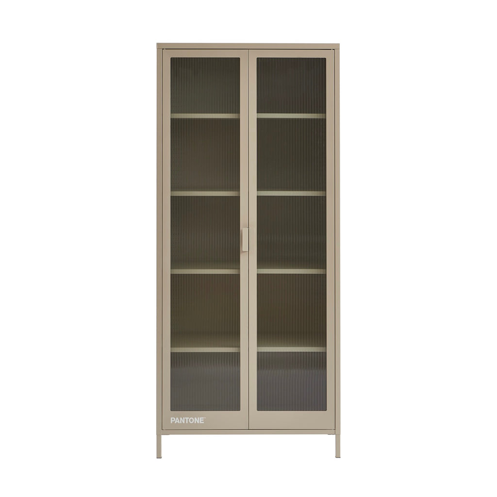 Vaisselier En Verre Cannelé Et Métal - Taupe