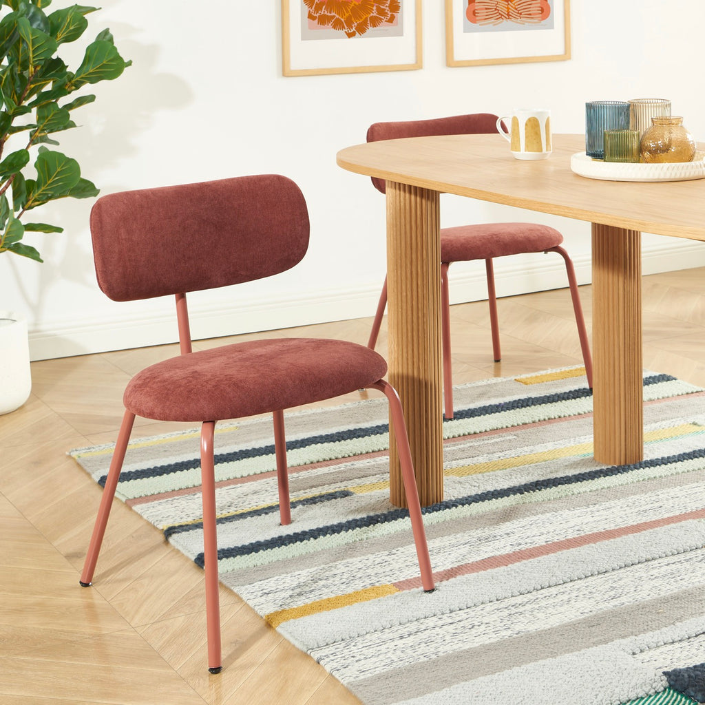 Lot De 2 Chaises - Tissu Et Pieds Métal - Terracotta