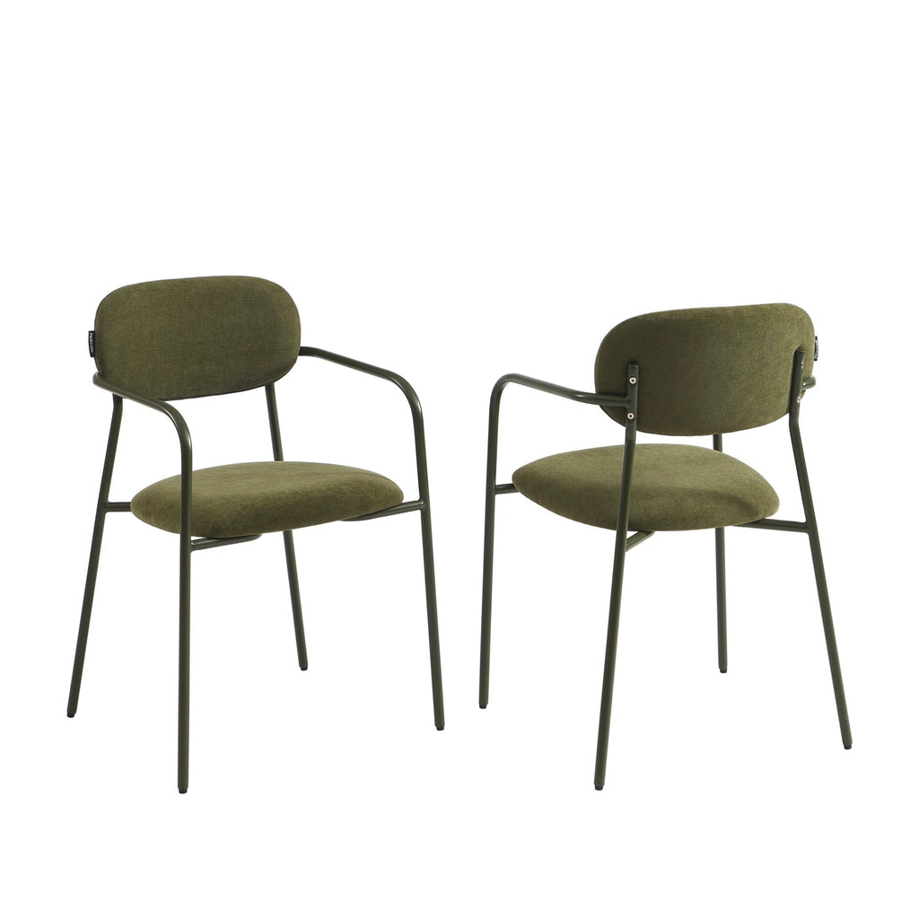Set of 2 Chairs - Fabric and Metal Legs - Olive Green