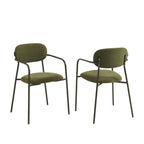 Set of 2 Chairs - Fabric and Metal Legs - Olive Green