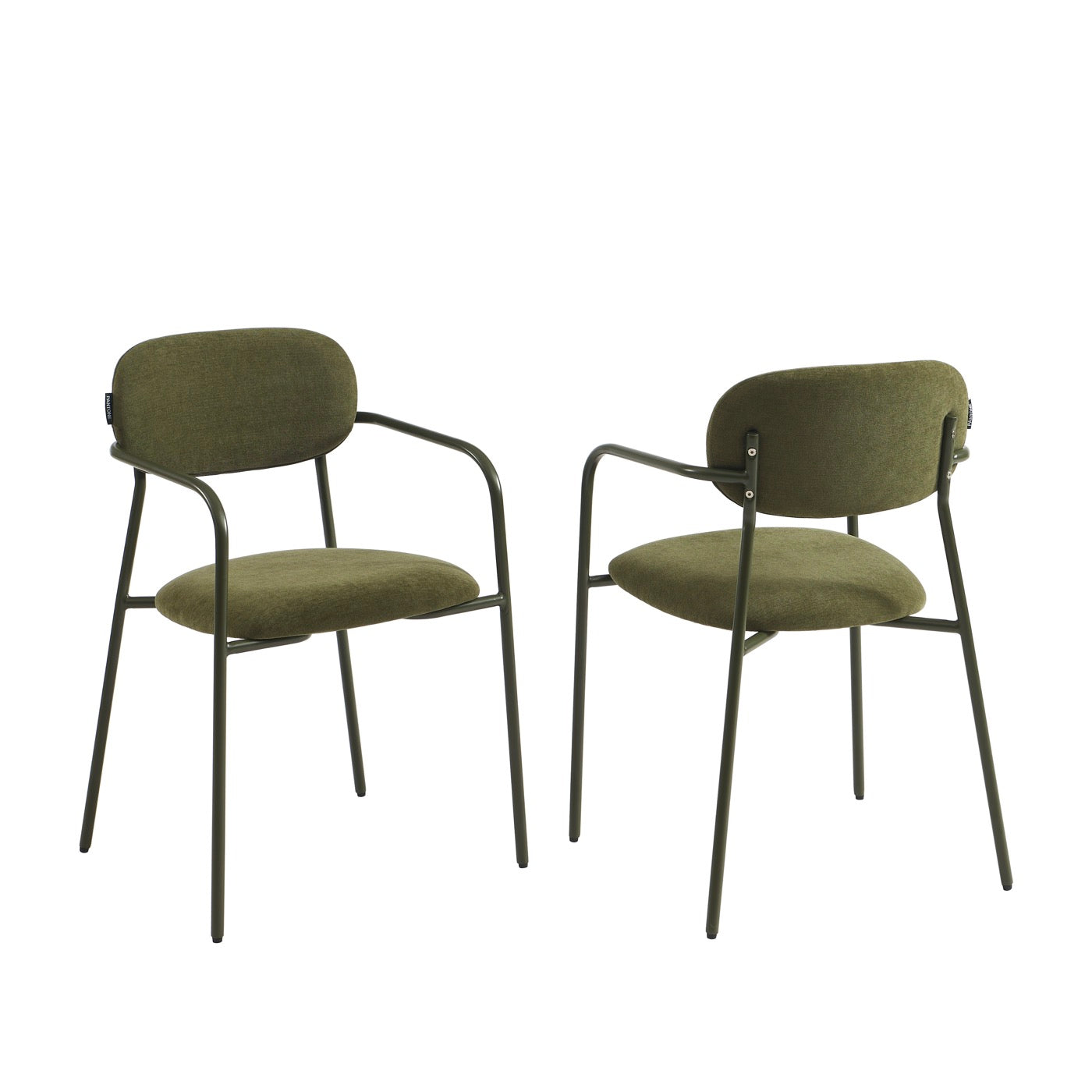 Set of 2 Chairs - Fabric and Metal Legs - Olive Green