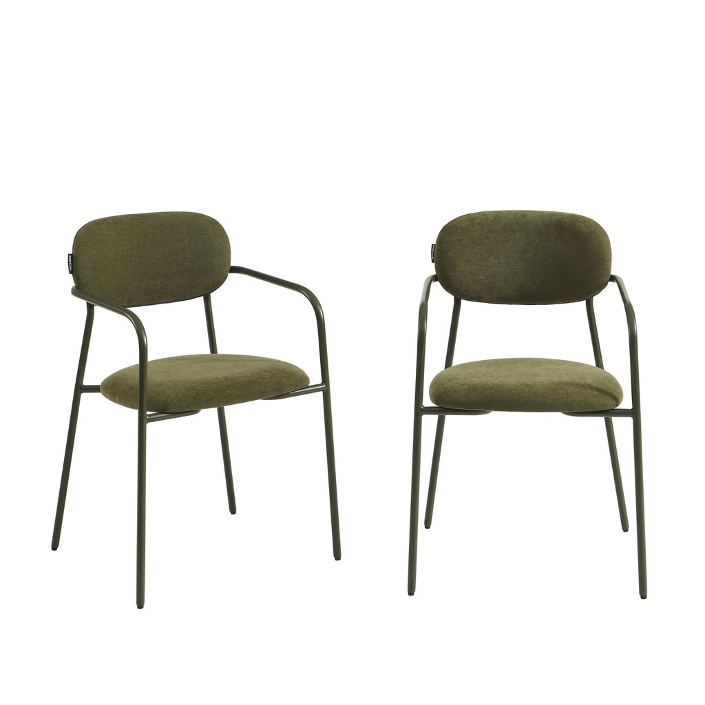 Set of 2 Chairs - Fabric and Metal Legs - Olive Green