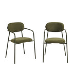 Set of 2 Chairs - Fabric and Metal Legs - Olive Green