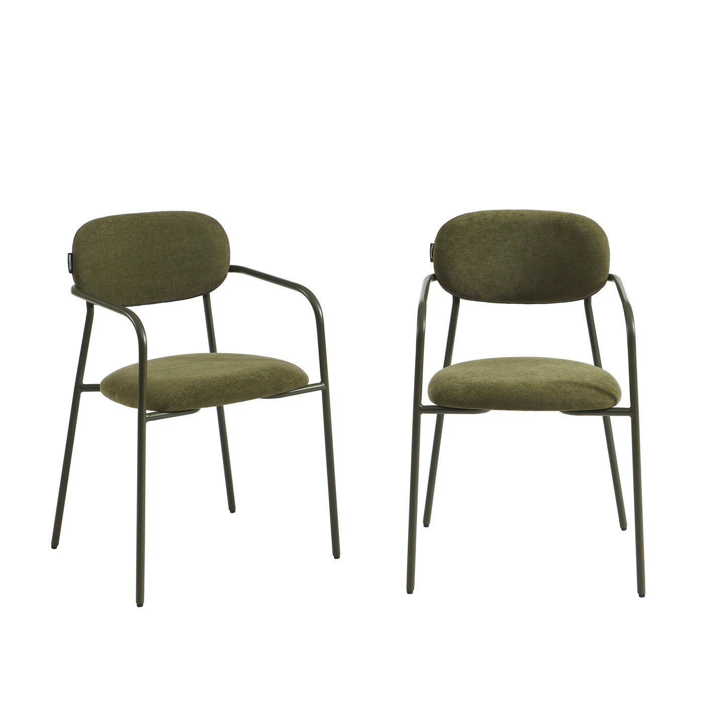 Set of 2 Chairs - Fabric and Metal Legs - Olive Green