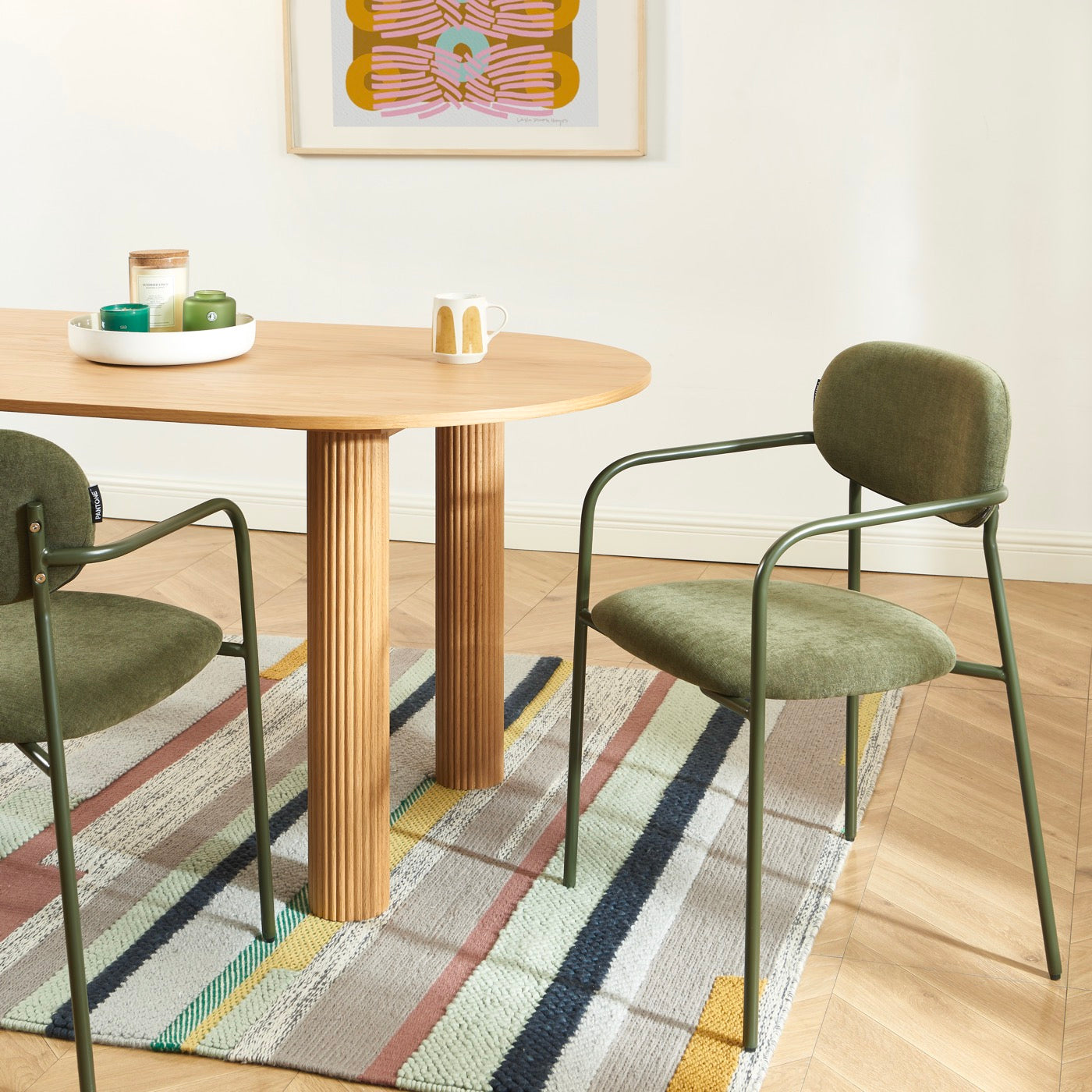 Set of 2 Chairs - Fabric and Metal Legs - Olive Green